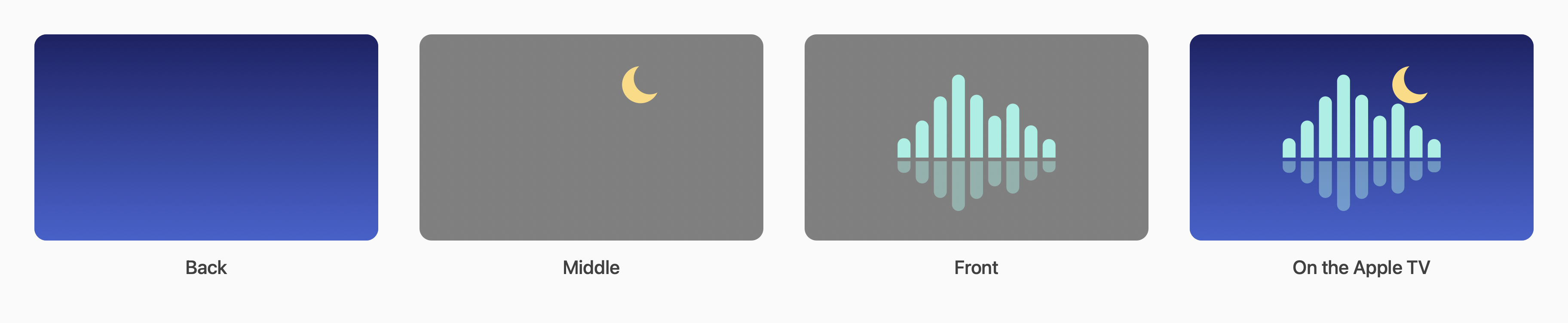 The three layers of the Tranquillity Maker Apple TV icon, and the result