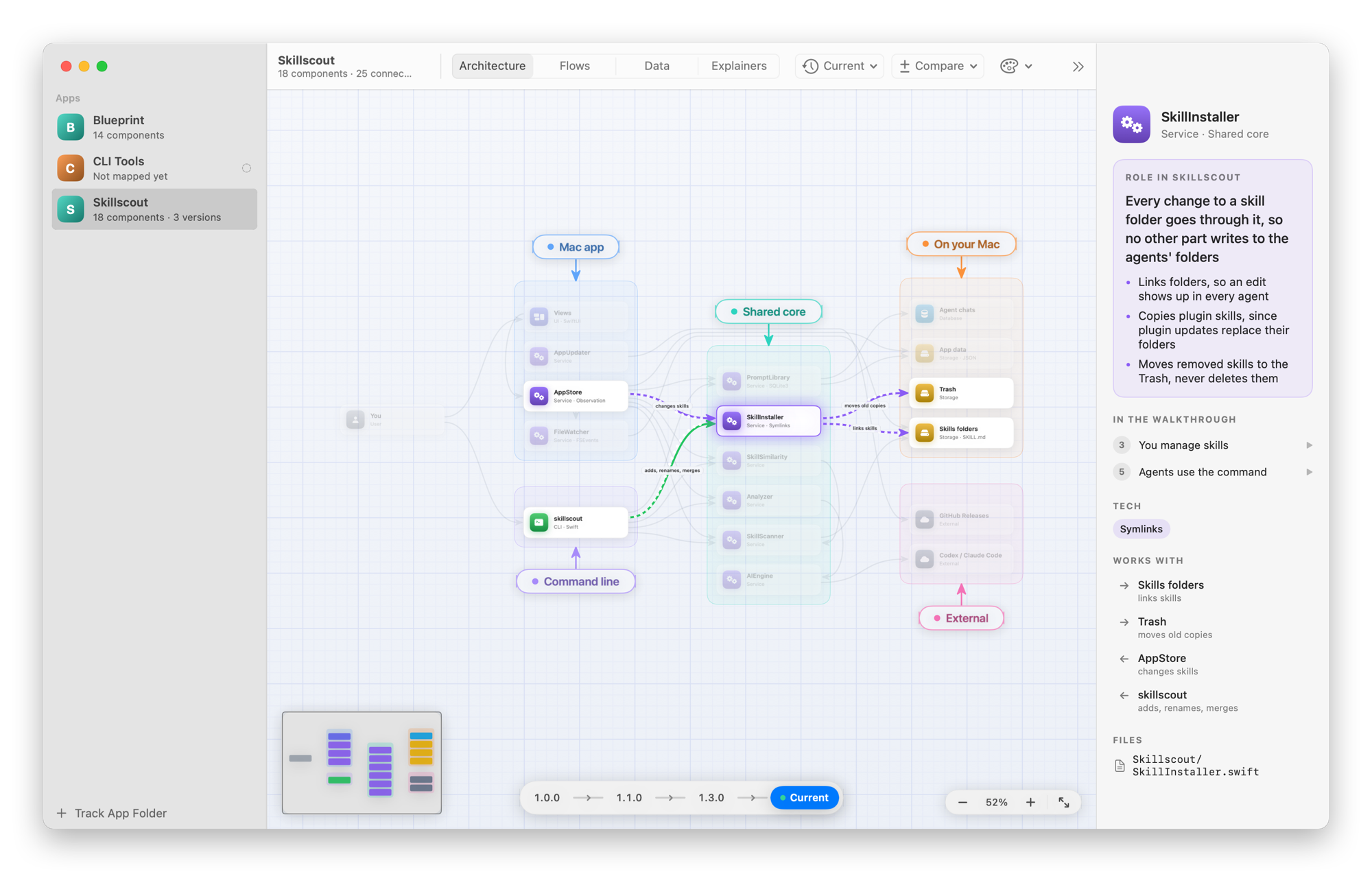 Blueprint showing the architecture of Skillscout, with one component selected