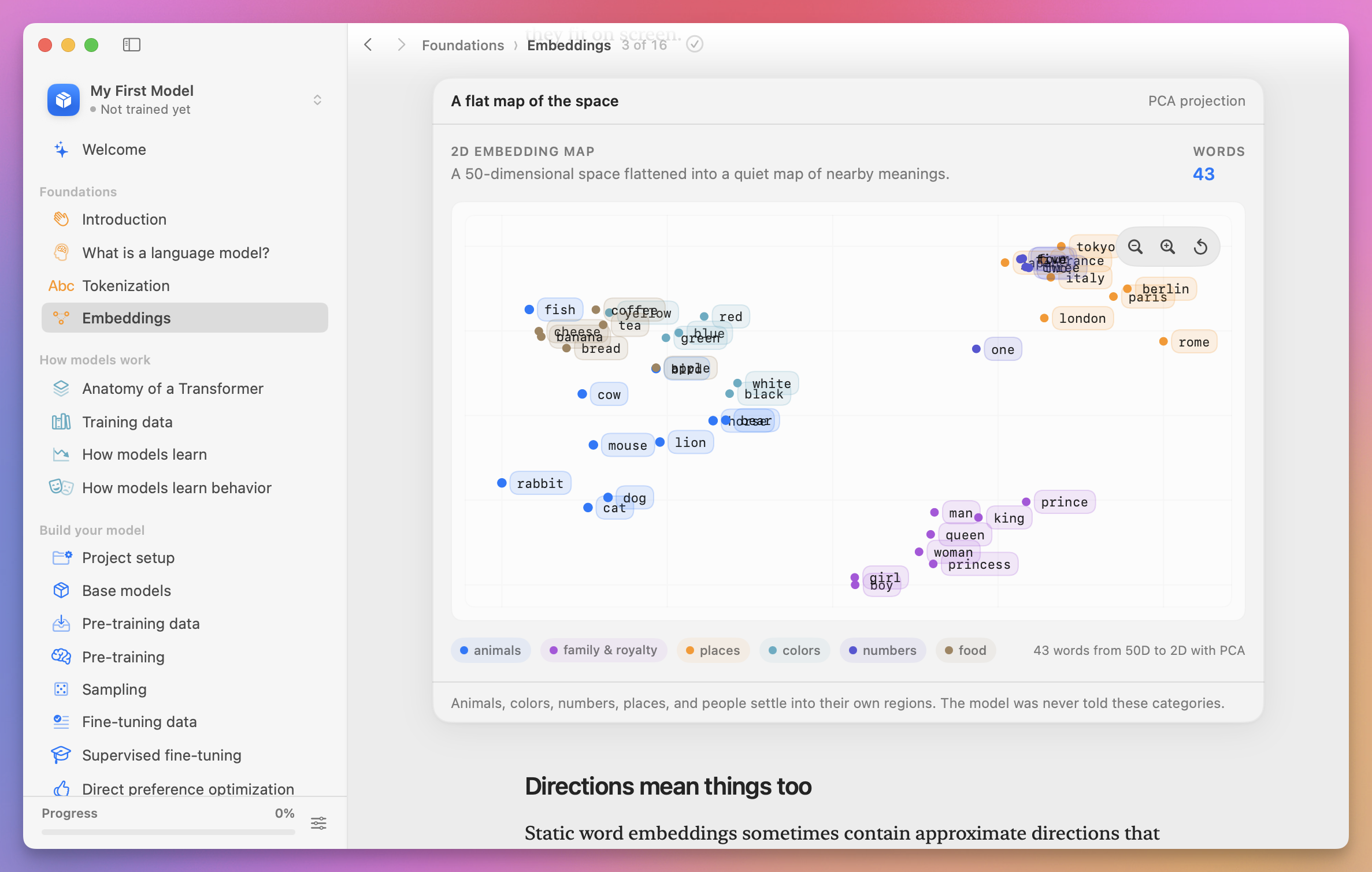 The Language Model Builder embedding map grouping related words