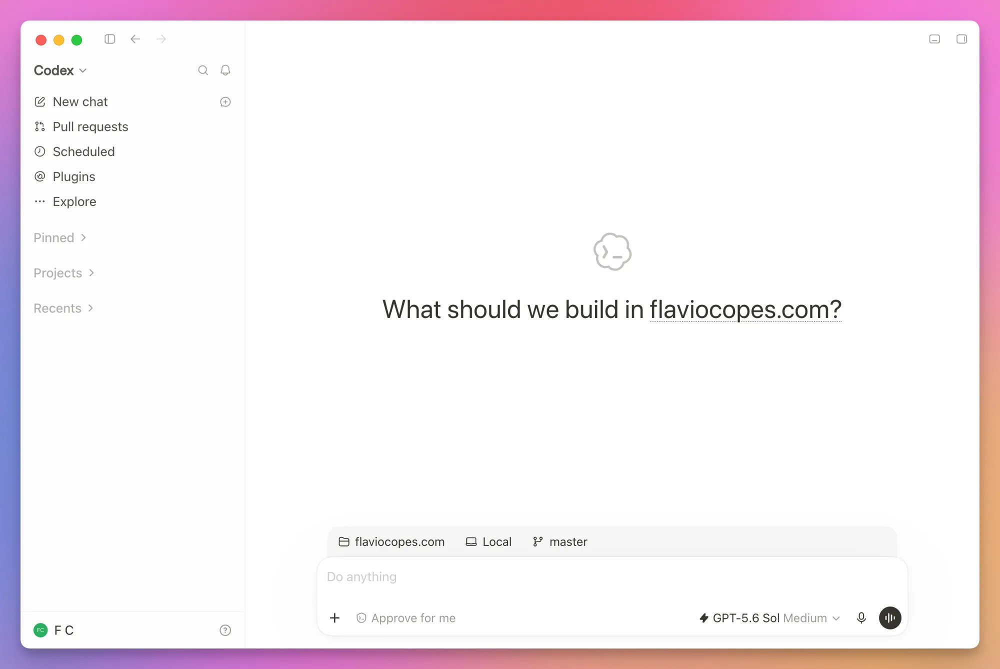 The Codex project screen in the desktop app