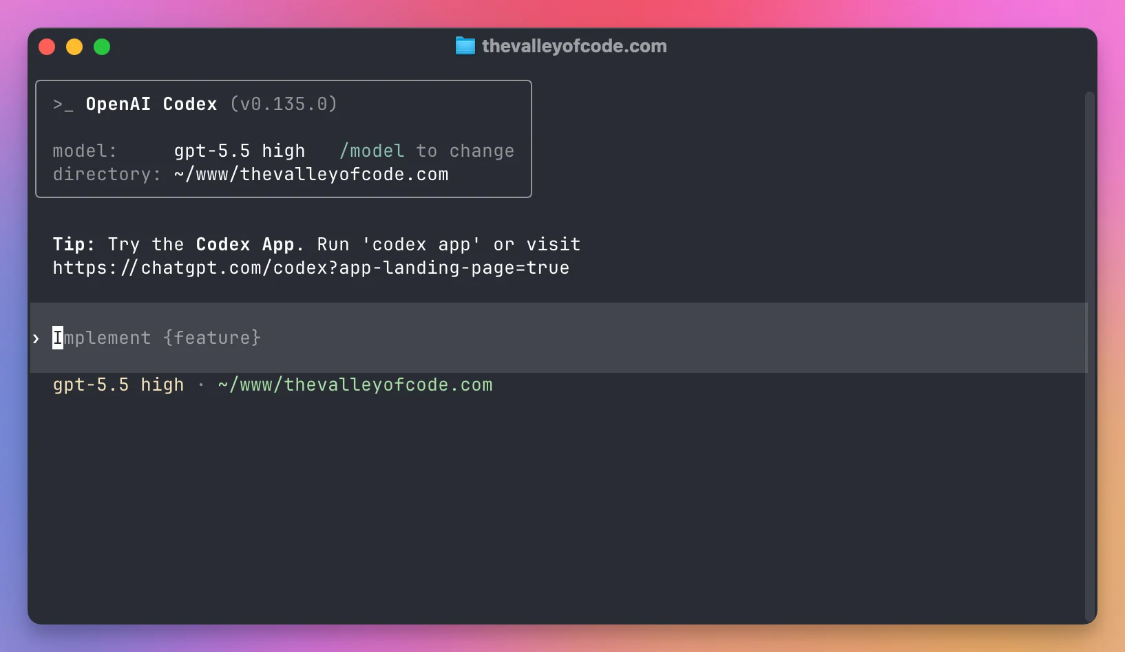 Codex running in the terminal