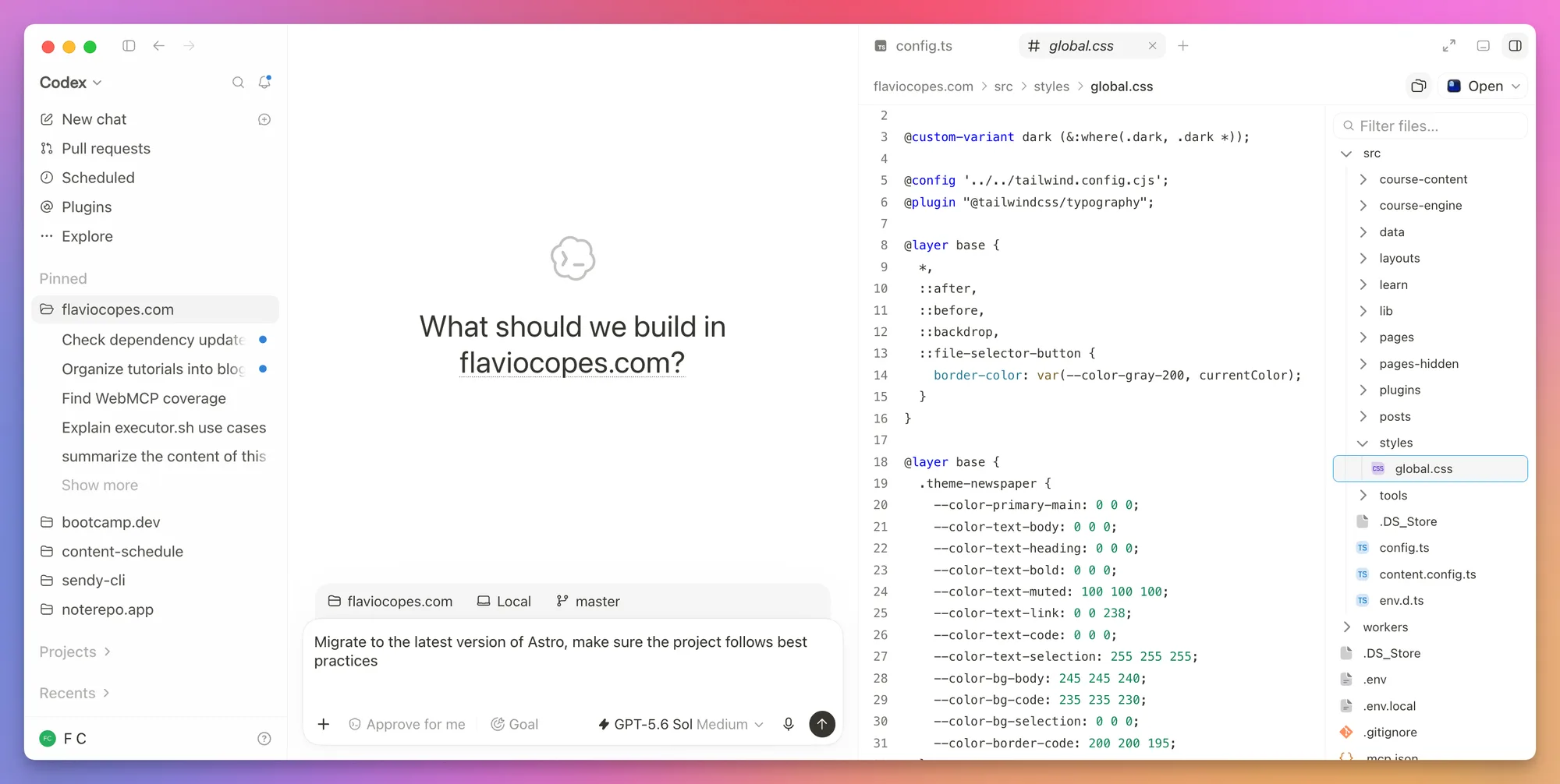 The file browser in the Codex desktop app