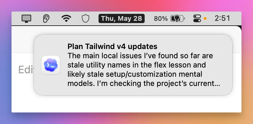 A desktop notification from Codex when a plan is ready