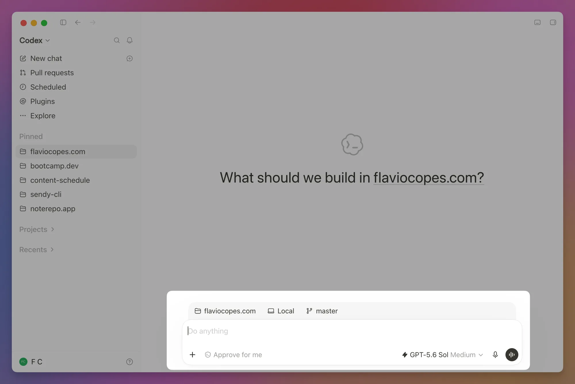 The prompt panel in the Codex desktop app