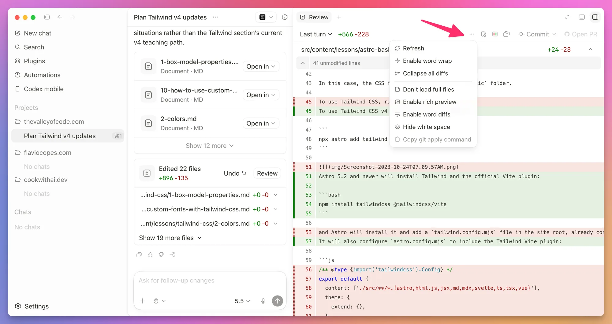 Choosing how to view a Codex review