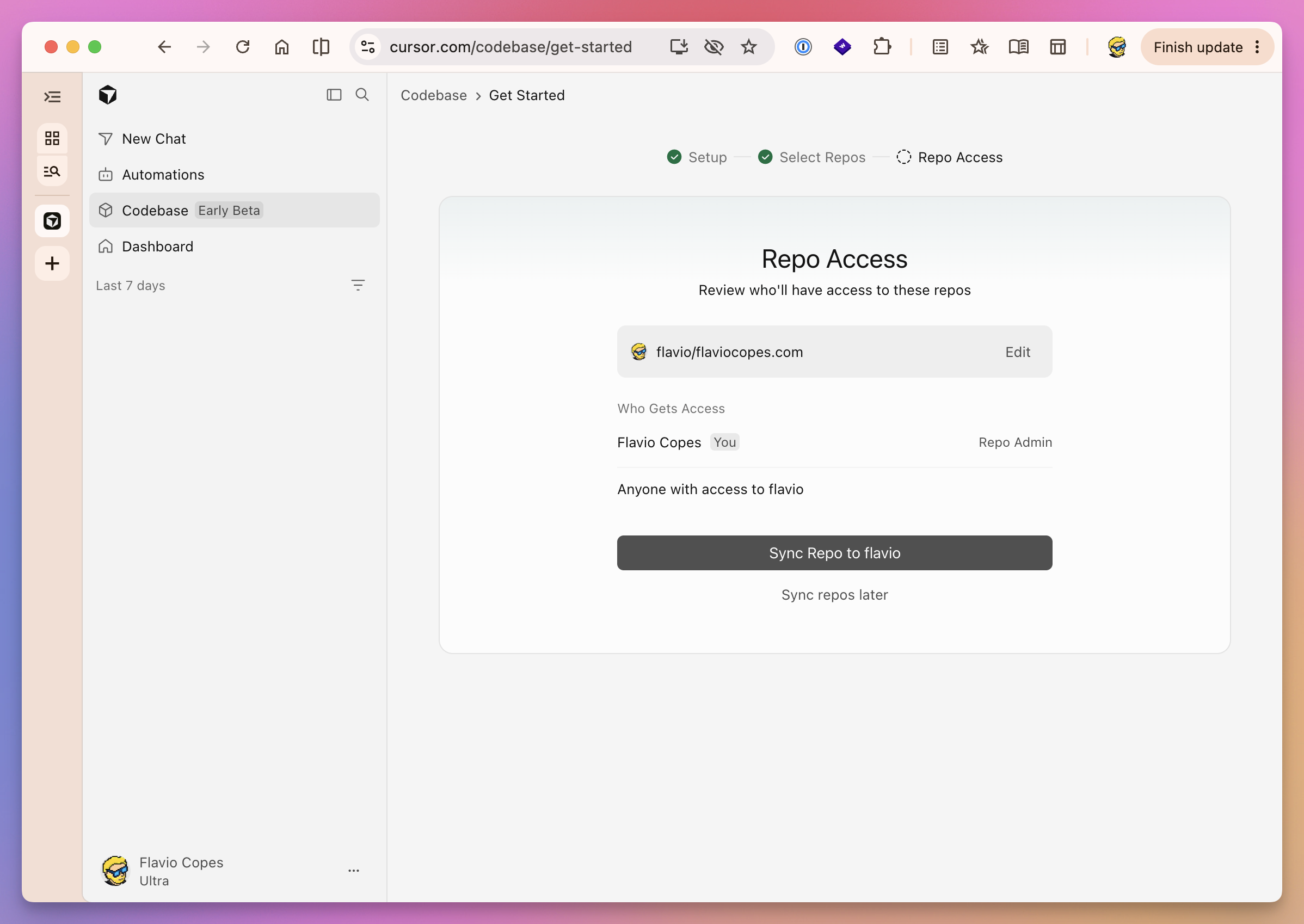 Cursor Origin repository access review before starting the GitHub sync