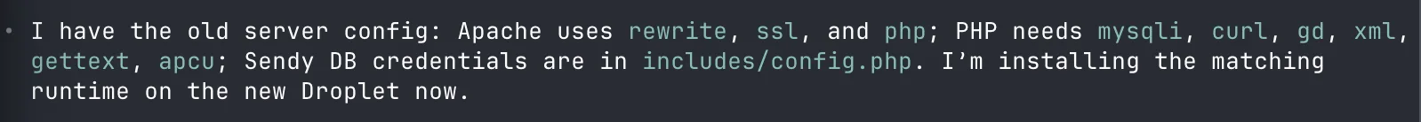 Codex reading the old Apache and PHP config