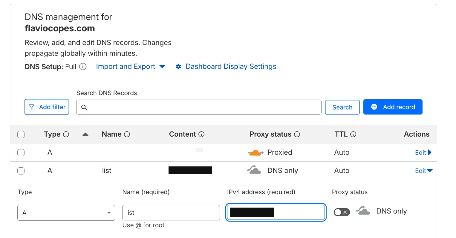 Editing the A record in Cloudflare DNS