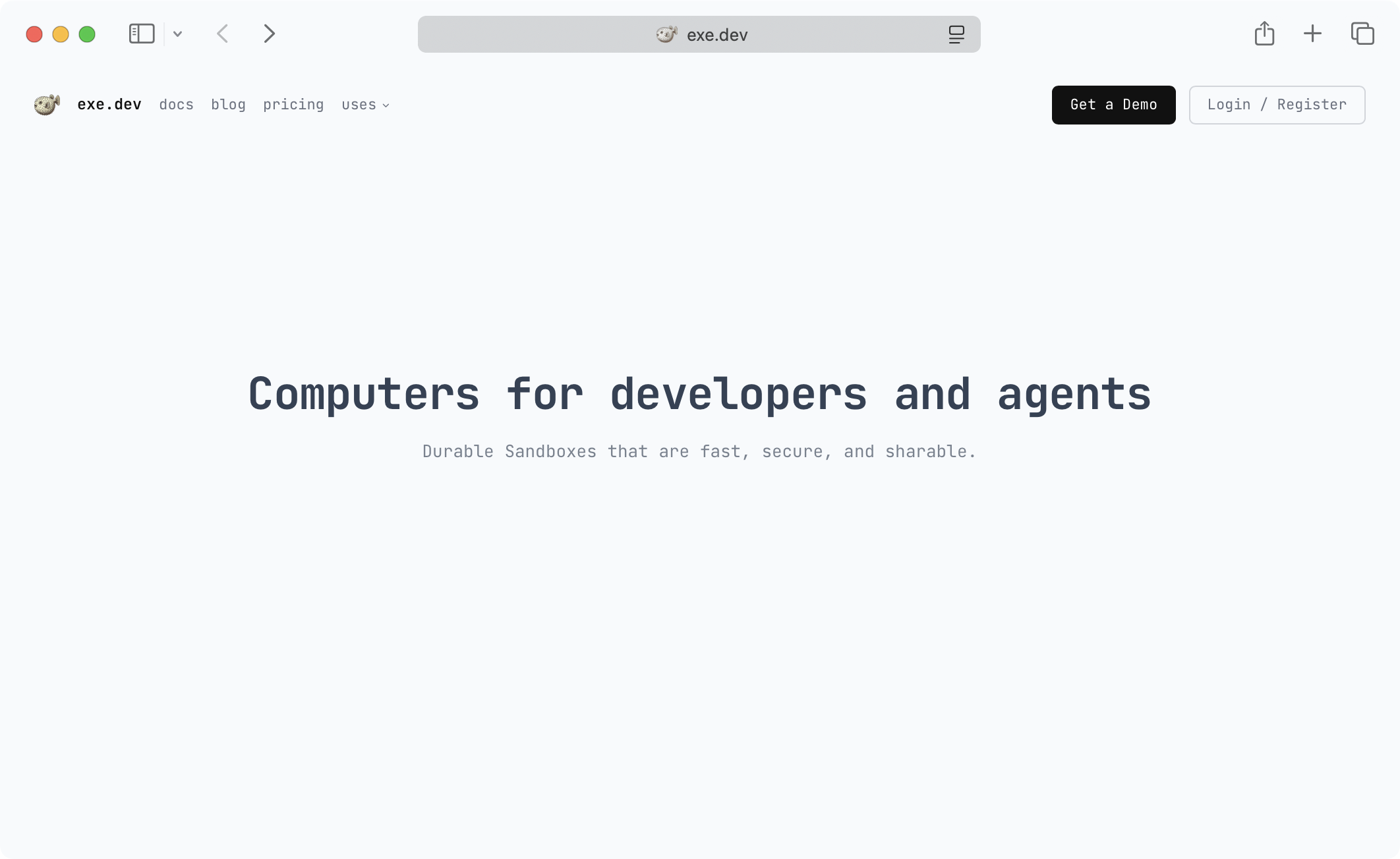 The exe.dev homepage: Computers for developers and agents
