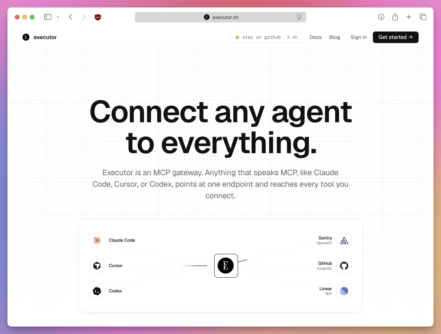 Executor connects Claude Code, Cursor, and Codex to tools such as Sentry, GitHub, and Linear