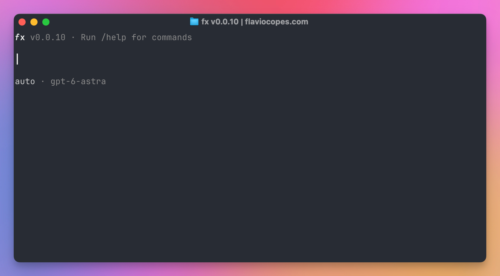 An fx session opened in the flaviocopes.com repo, on gpt-6-astra