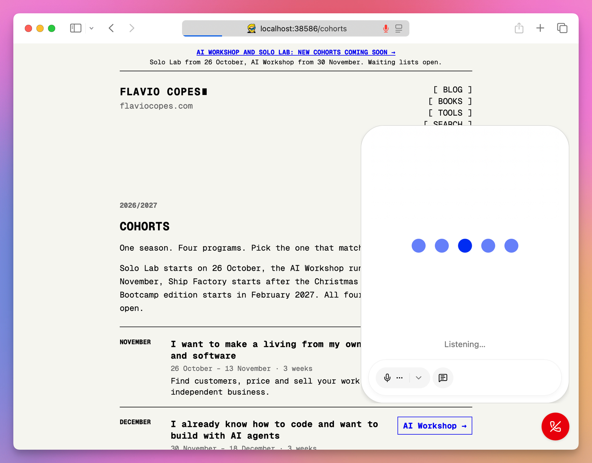 The embed widget in listening mode, with the audio visualizer and Listening label