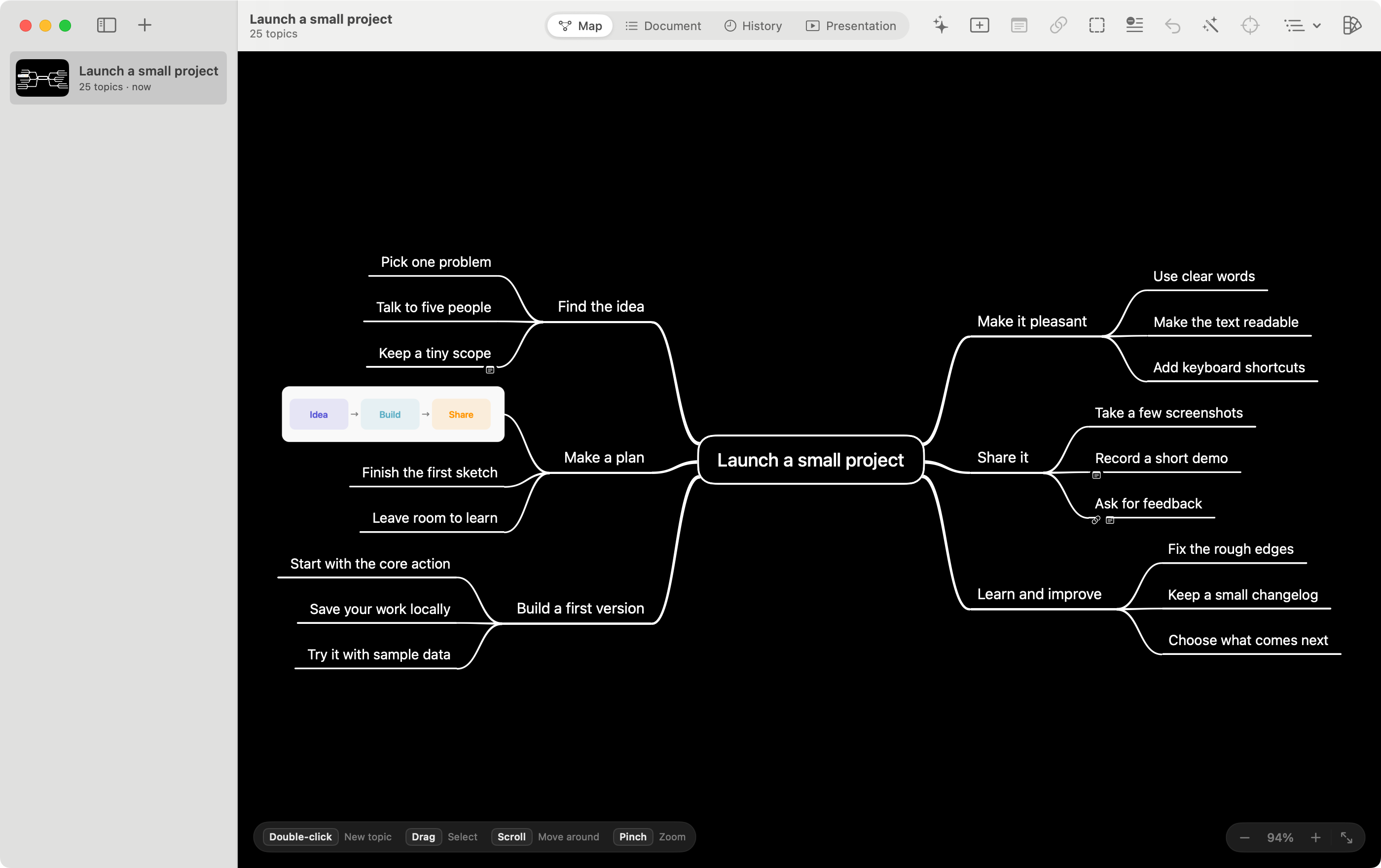 The sample map using the Black and White theme