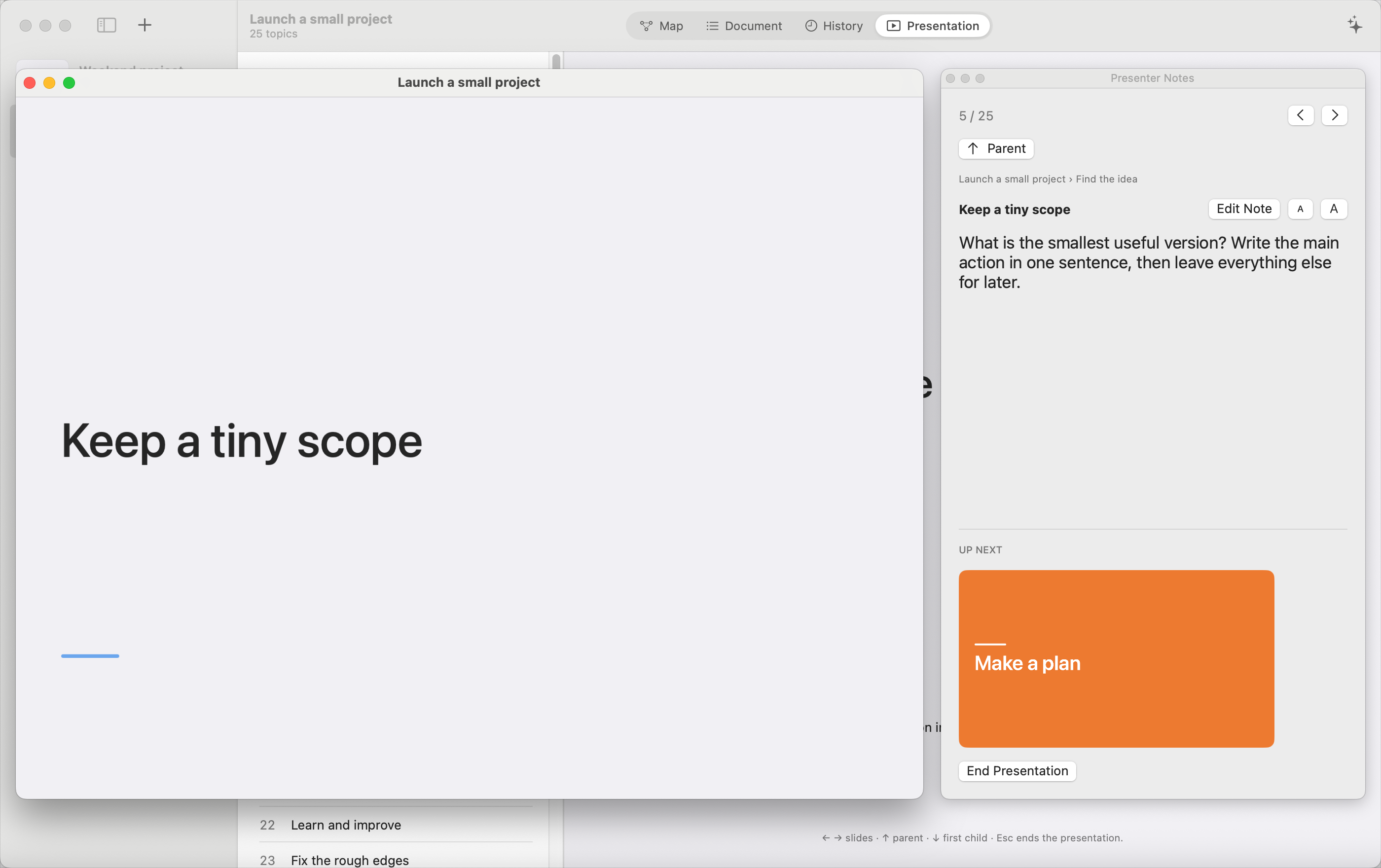 A presentation prepared from the sample map