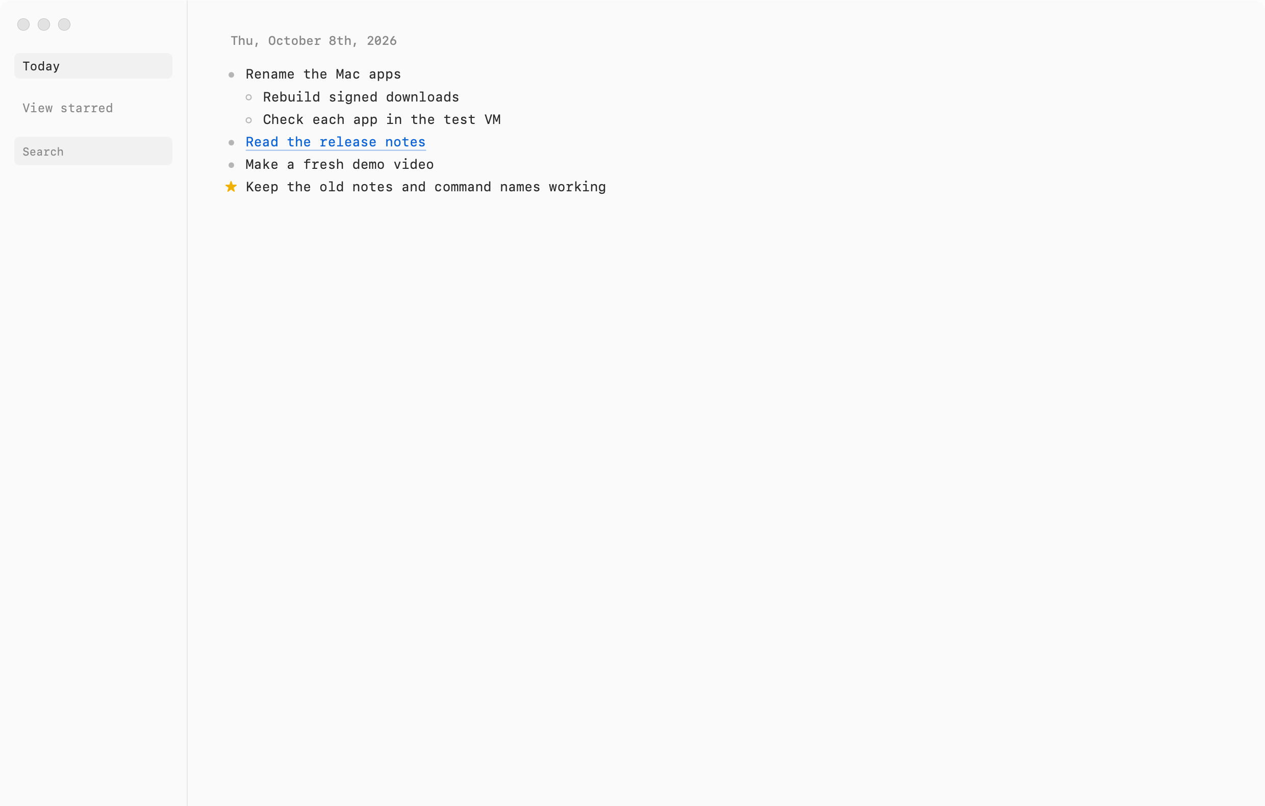 Note Repo showing today's note with titled links