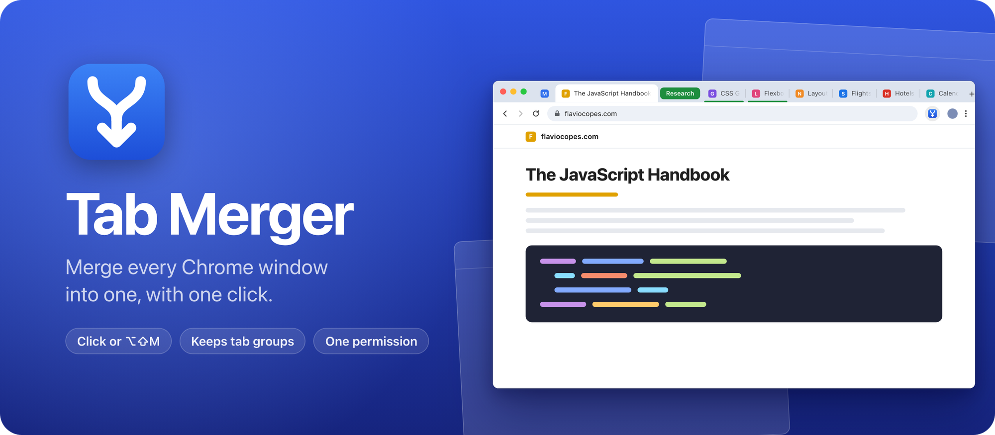 Tab Merger, a Chrome extension that merges every window into one
