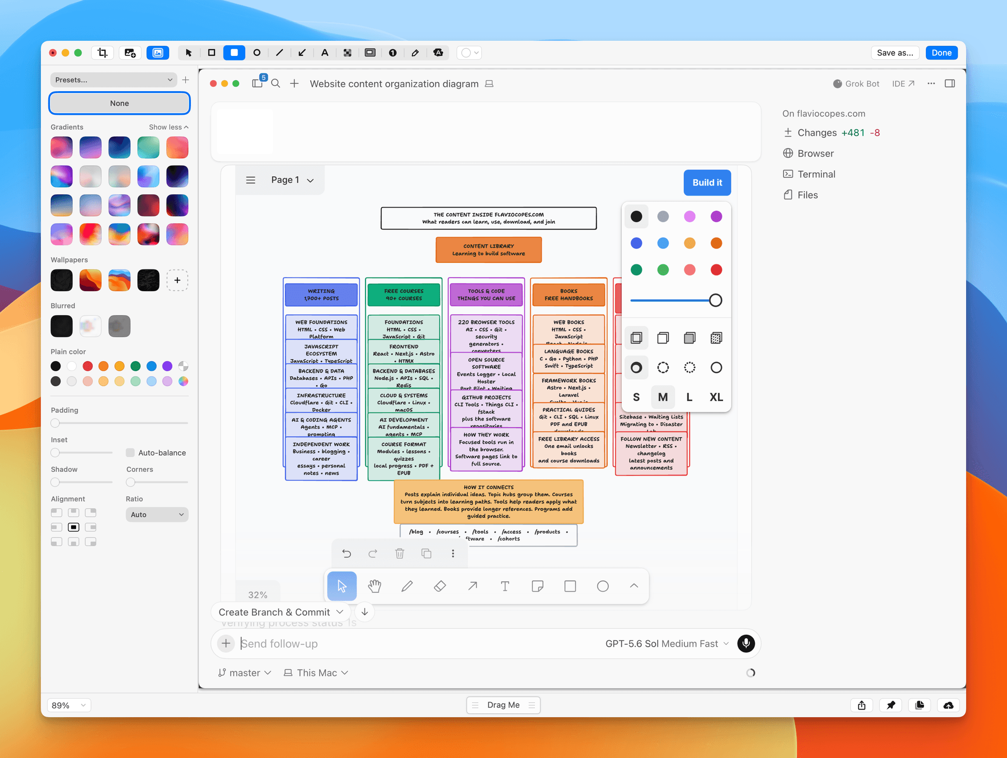 An editable website content diagram created by tldraw inside Cursor
