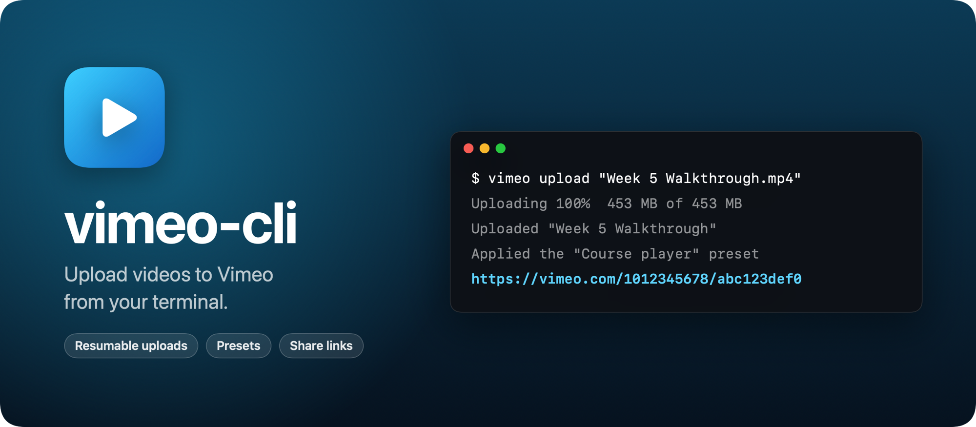 vimeo-cli, upload videos to Vimeo from your terminal