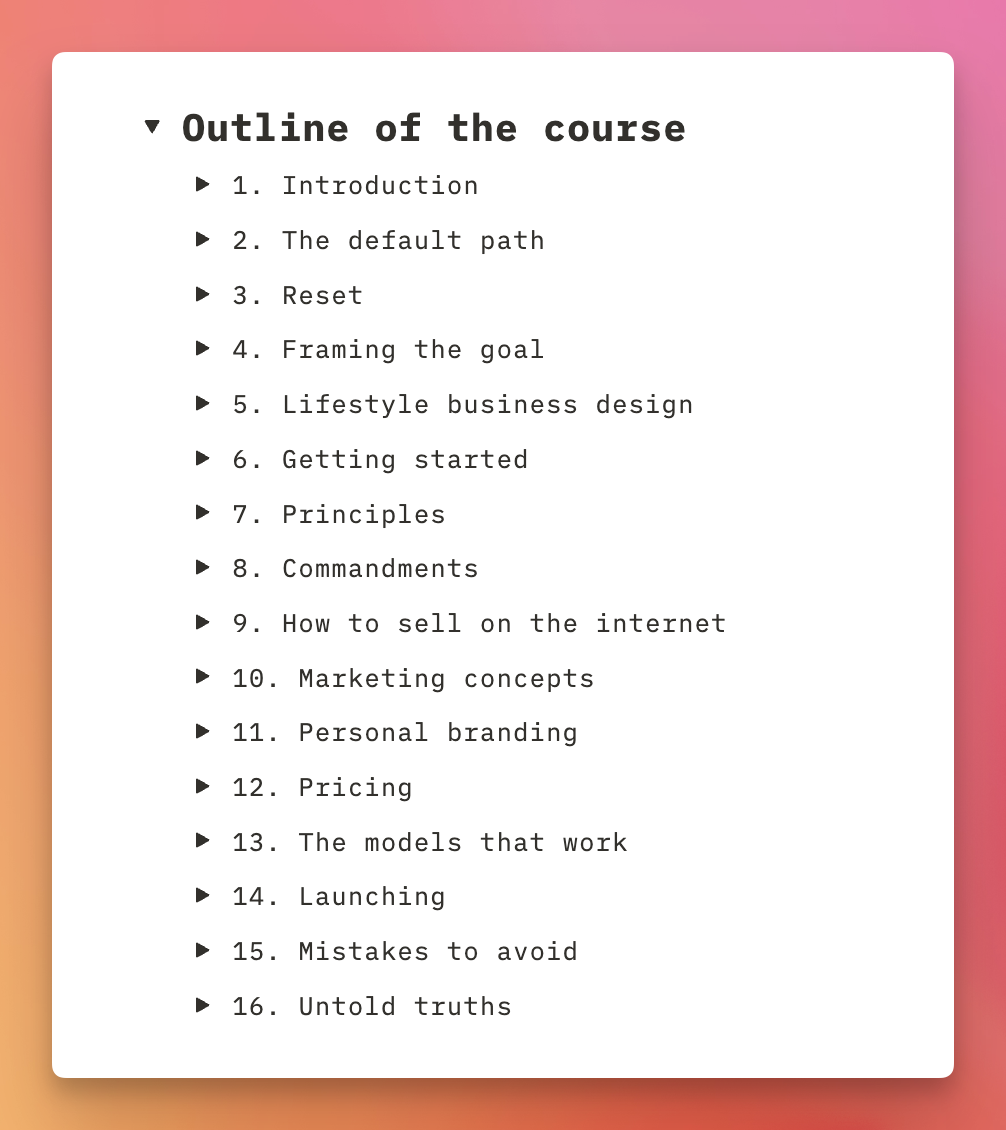 Solopreneur Masterclass Table of Contents